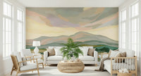 Large nature wallpaper, layered hills, gentle brushstrokes, Painted Mountainscape.