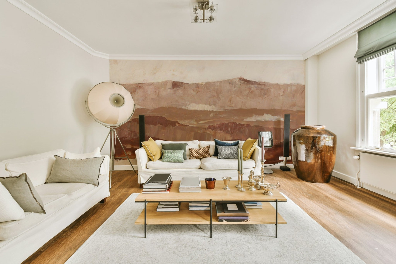 Painted mountain landscape mural

