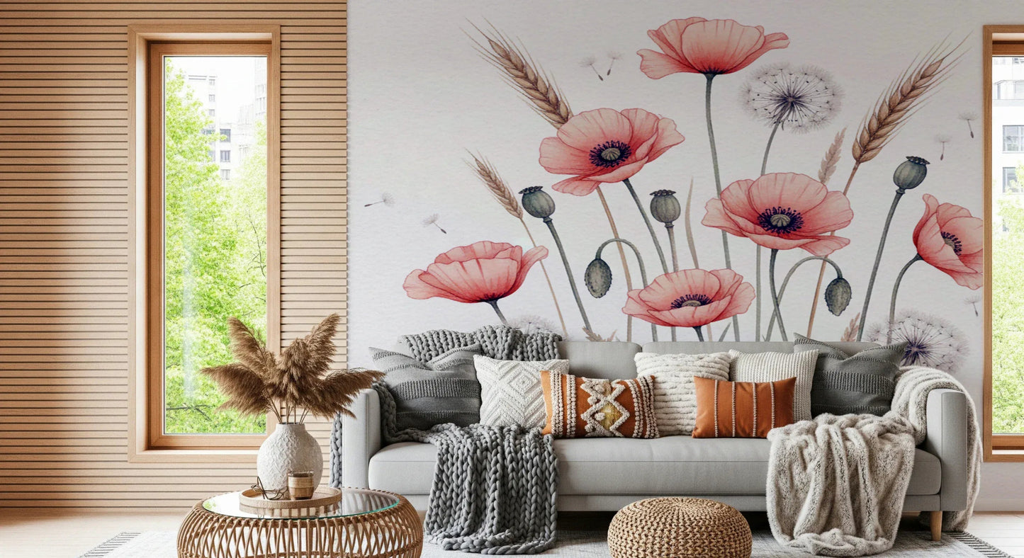 Painted Poppy Meadow Wall Mural