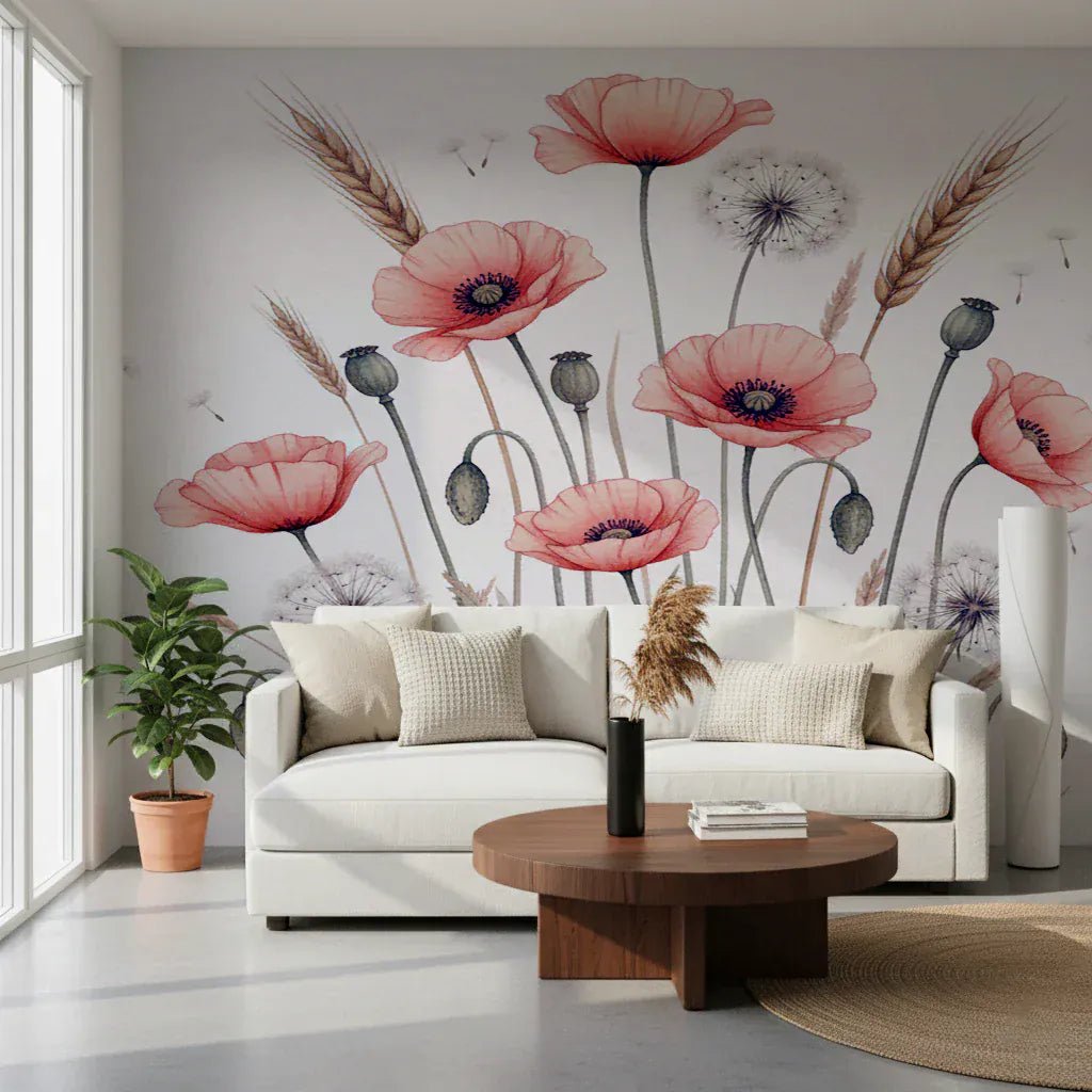 Painted Poppy Meadow Wall Mural