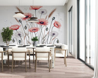 Painted Poppy Meadow Wall Mural