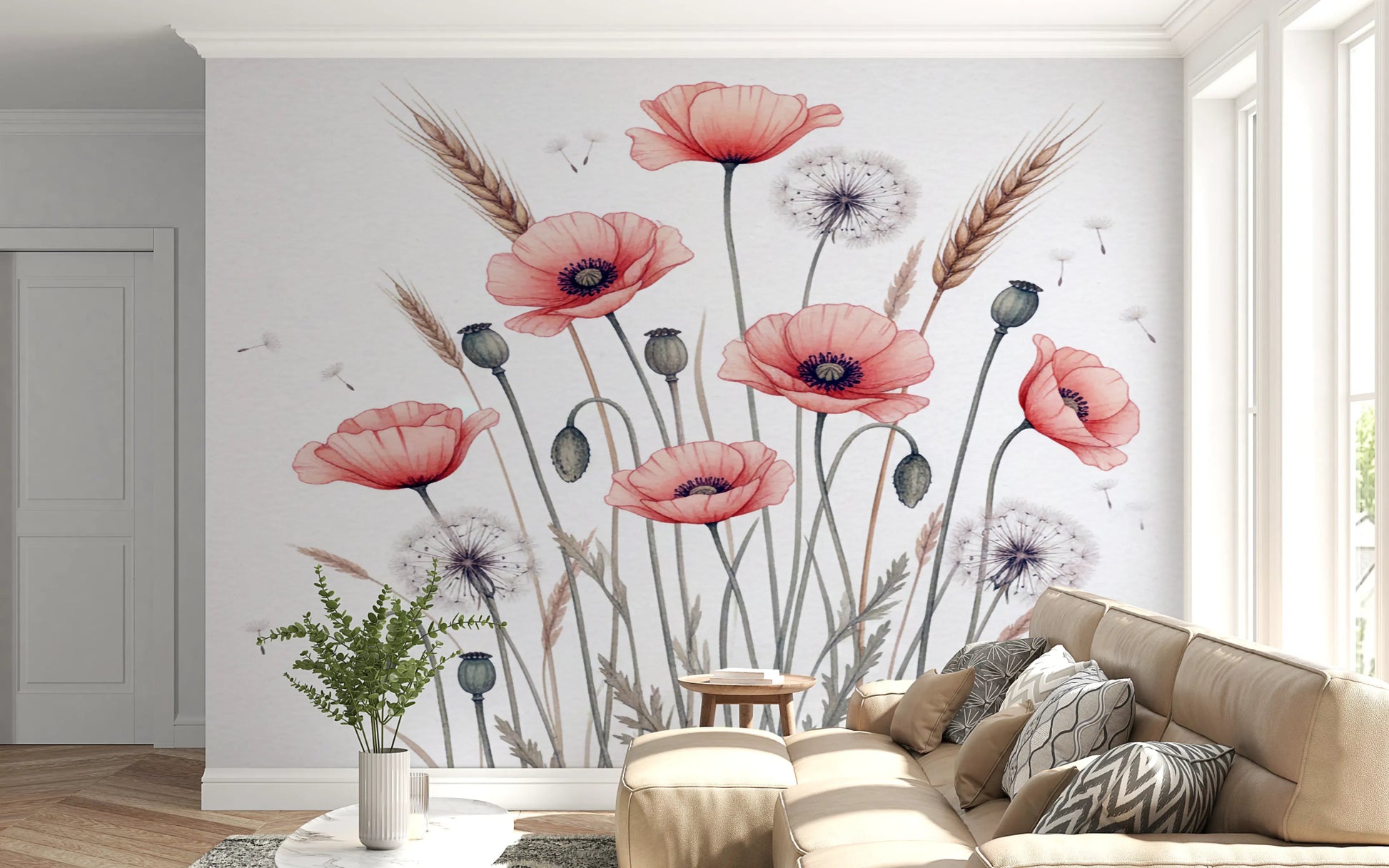 Painted Poppy Meadow Wall Mural