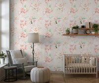 Painted Rose Garden peel and stick wallpaper, romantic flowers
