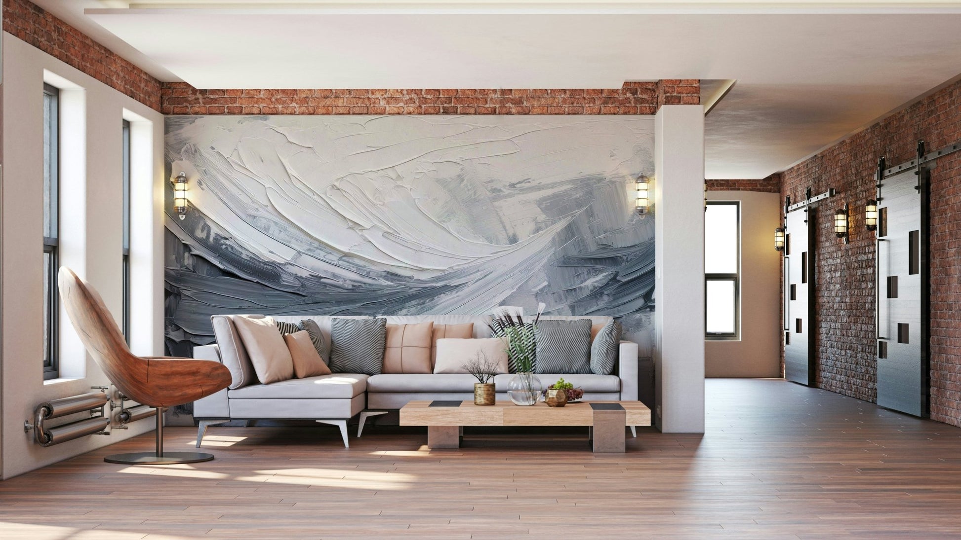 Painted Serenity mural creating calm interior ambiance

