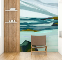 The sky is a light color, perhaps with soft clouds.

