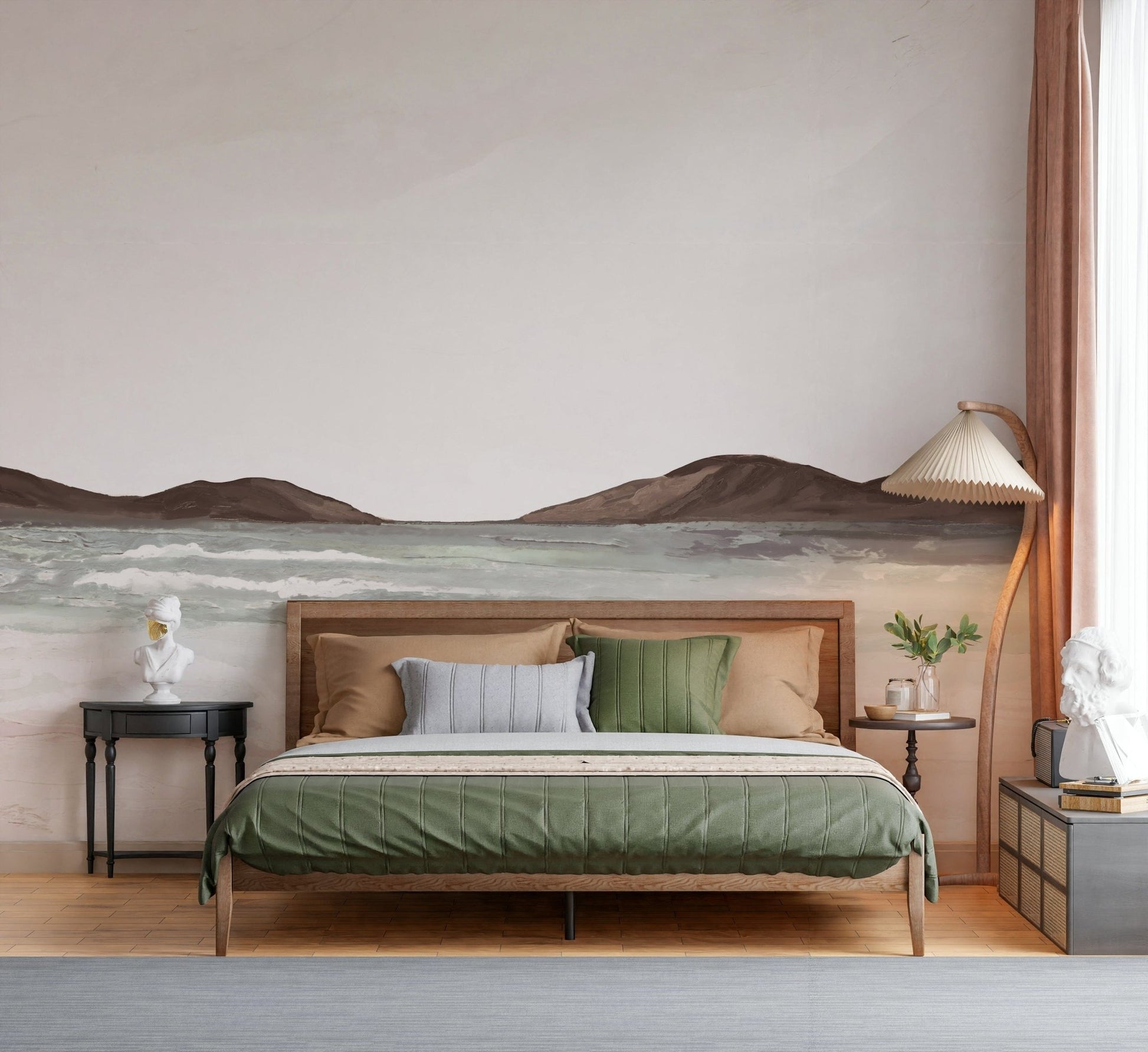 Artistic seascape in a Painted Shores wall mural for a home spa vibe.