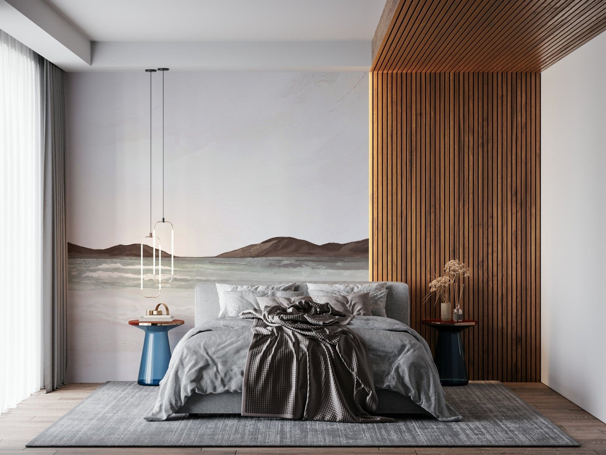 Abstract beach theme Painted Shores wall mural for a feature wall.