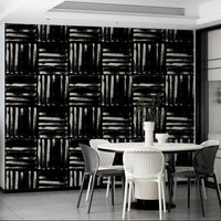 A bedroom with the wallpaper for walls, featuring vertical stripes to make the ceiling appear higher