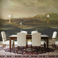 A calming serene mountain wallpaper mural that defines a space., GD5577