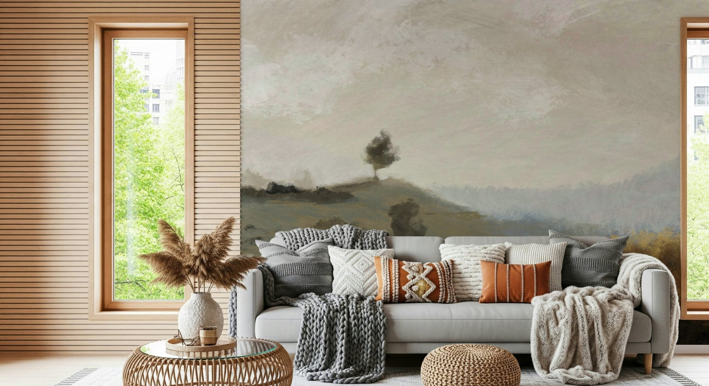 A calming abstract design wallpaper mural that defines a space.