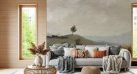 A calming abstract design wallpaper mural that defines a space.