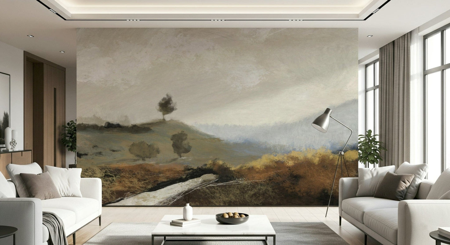 A graceful subtle pattern wall mural in cool, tranquil tones.