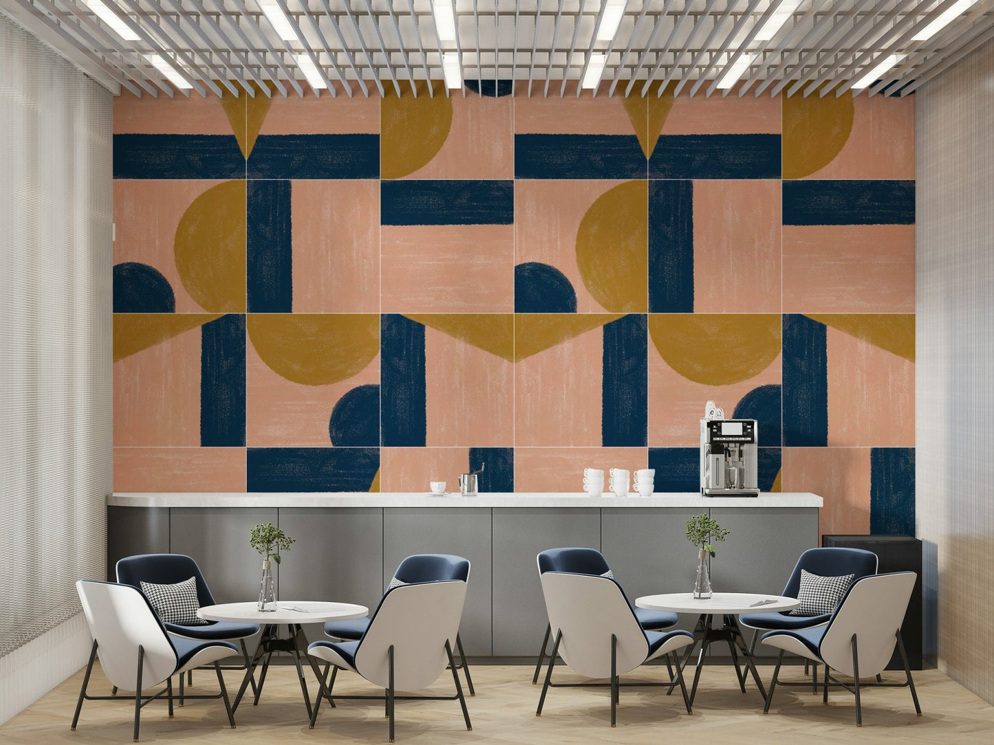 Floral and abstract tile motifs
