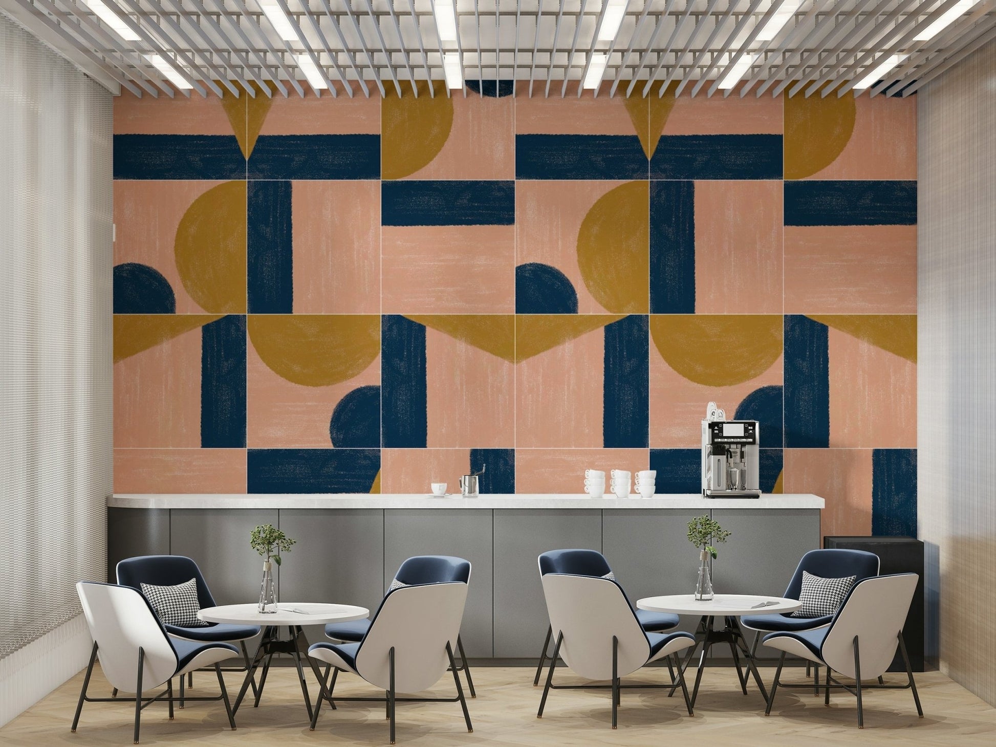 Floral and abstract tile motifs
