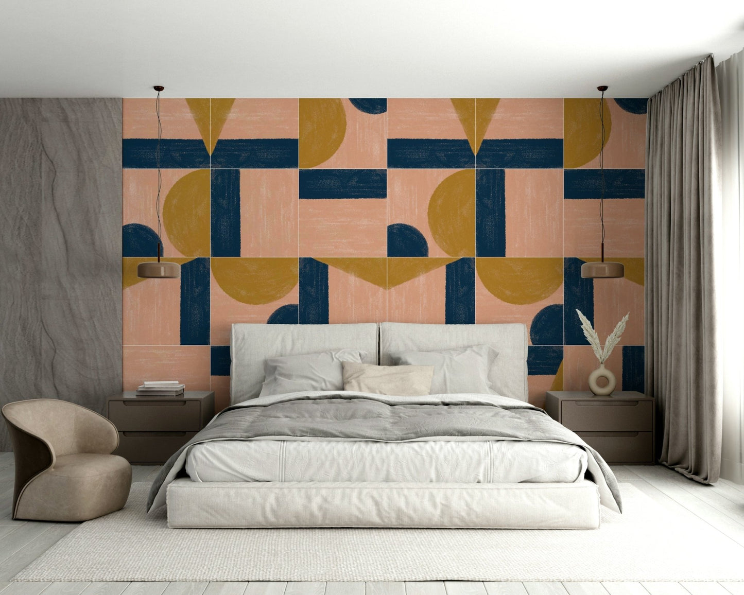 Soft blue and grey tile patterns
