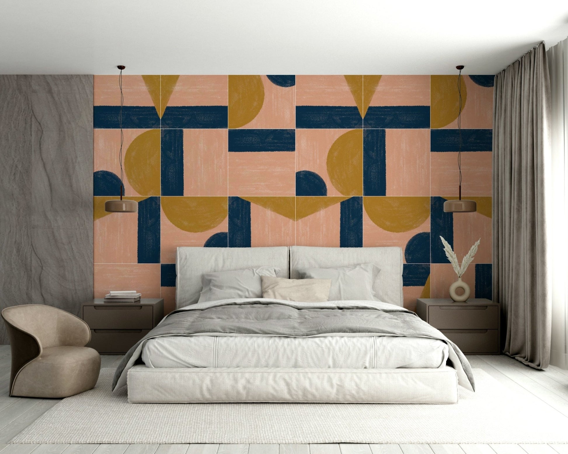 Soft blue and grey tile patterns
