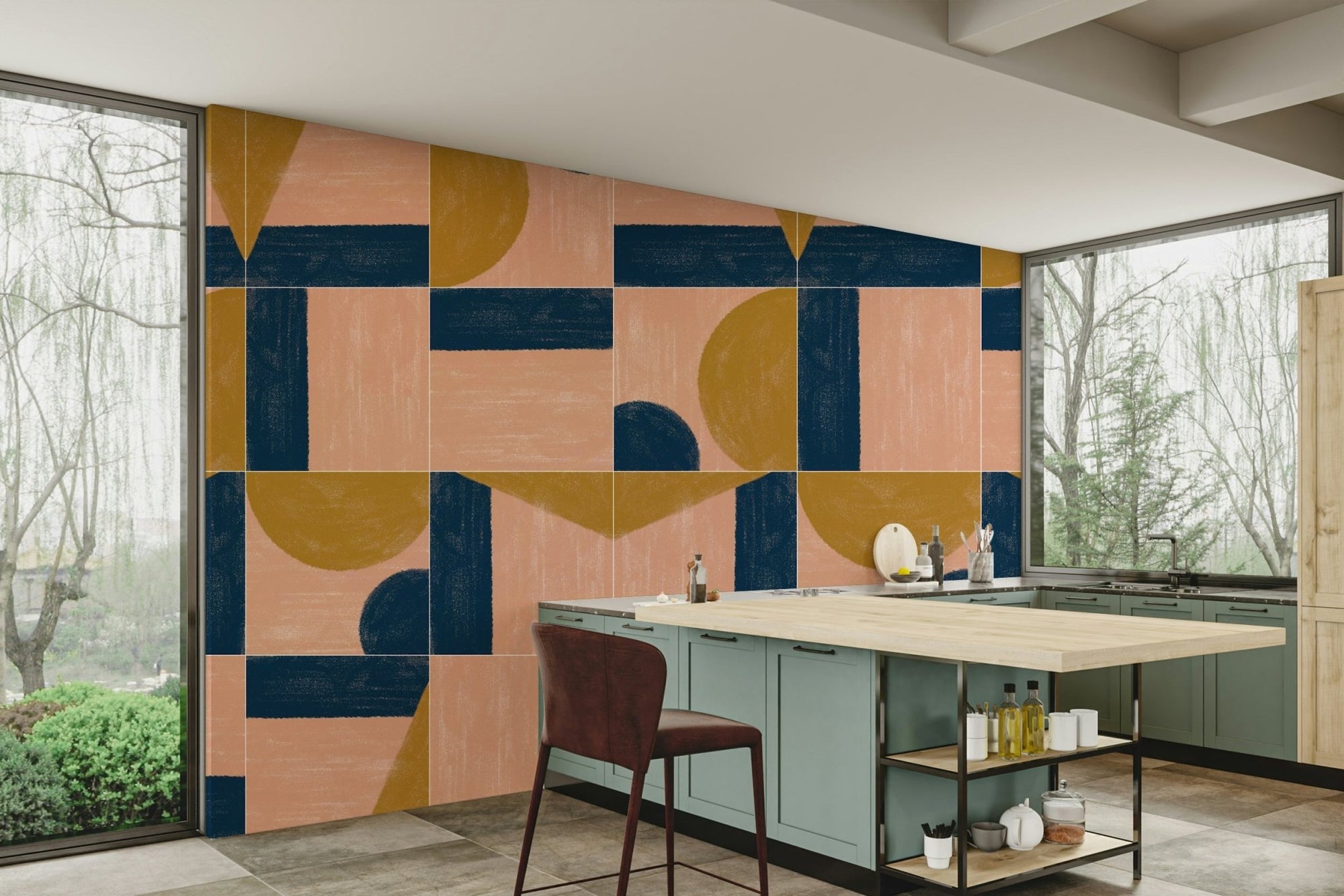 Painted wall tiles mural wallpaper, GD2495