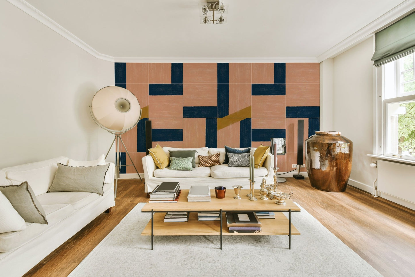 Vintage painted tile wall covering
