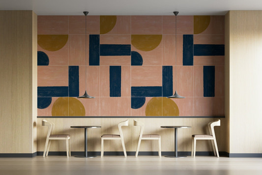 Painted wall tiles two mural wallpaper
