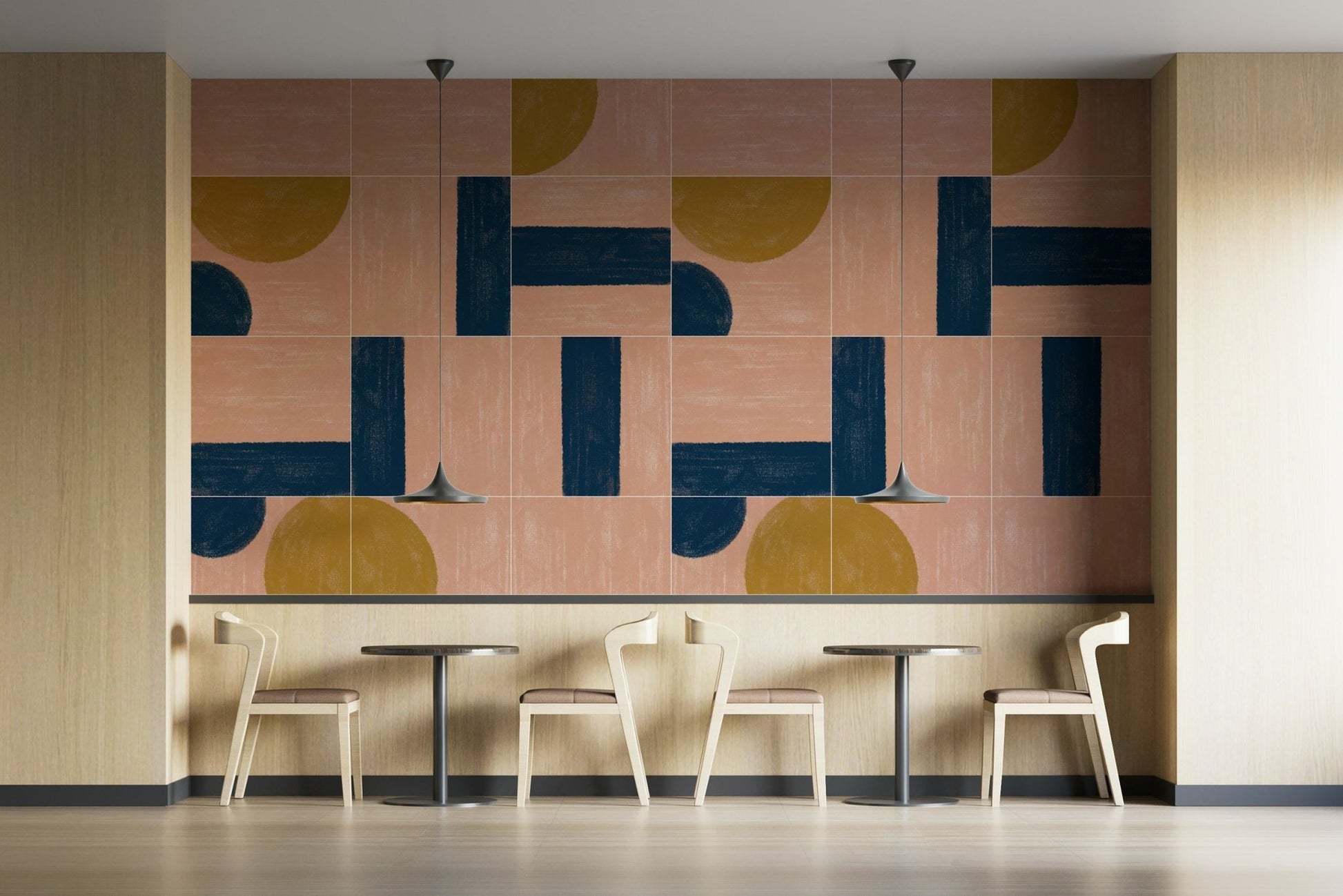 Painted wall tiles two mural wallpaper
