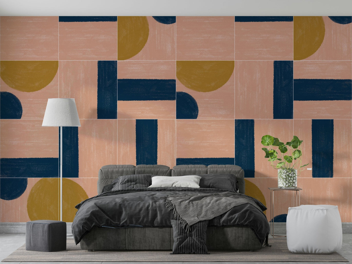 Decorative grid pattern mural wallpaper
