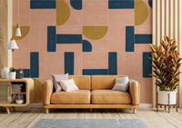 Hand-painted tile motif wallpaper
