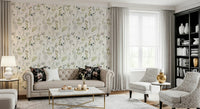 Delicate meadow blooms painted watercolor wallpaper mural wildflower