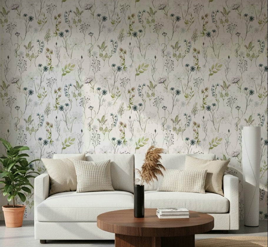 Rustic nature Painted Watercolor Meadow Blooms peel stick wallpaper, GD7270