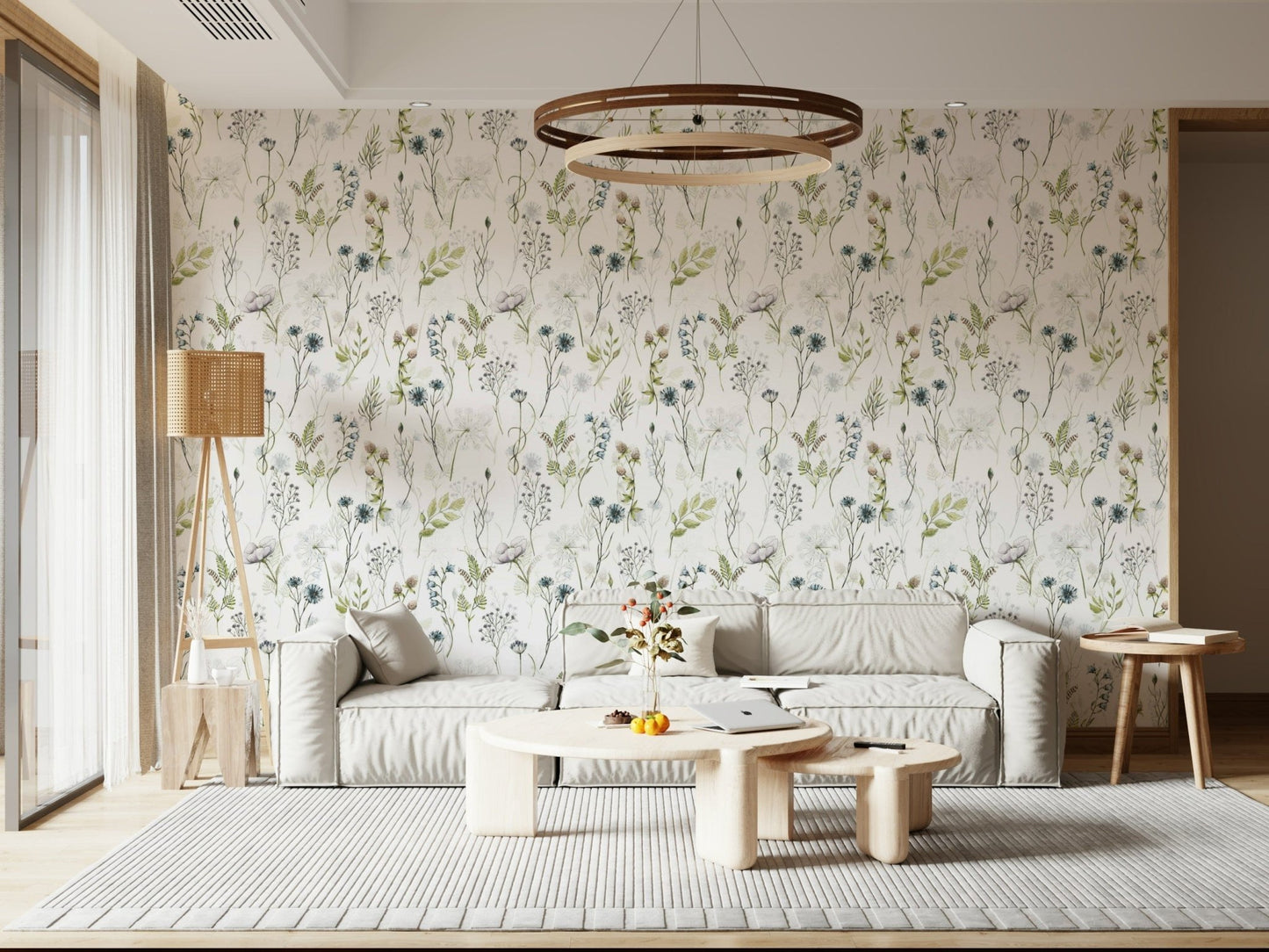 Painted Watercolor Meadow Blooms wall mural garden sketch