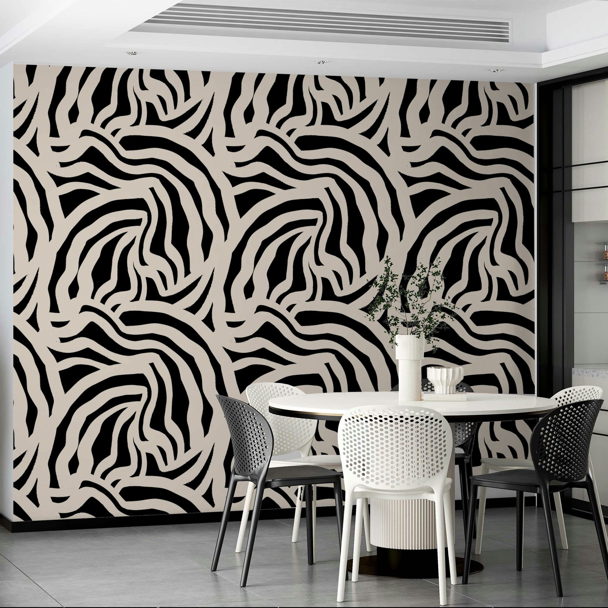 Close-up of a hand-painted, fluid line pattern


