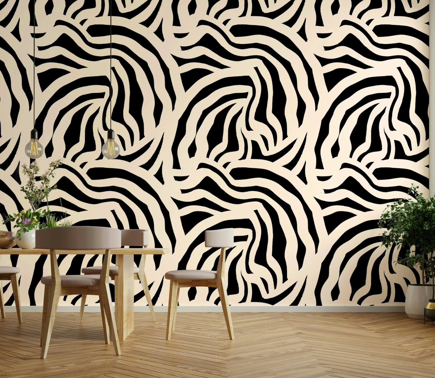 High-quality image of the painted wavy lines wallpaper

