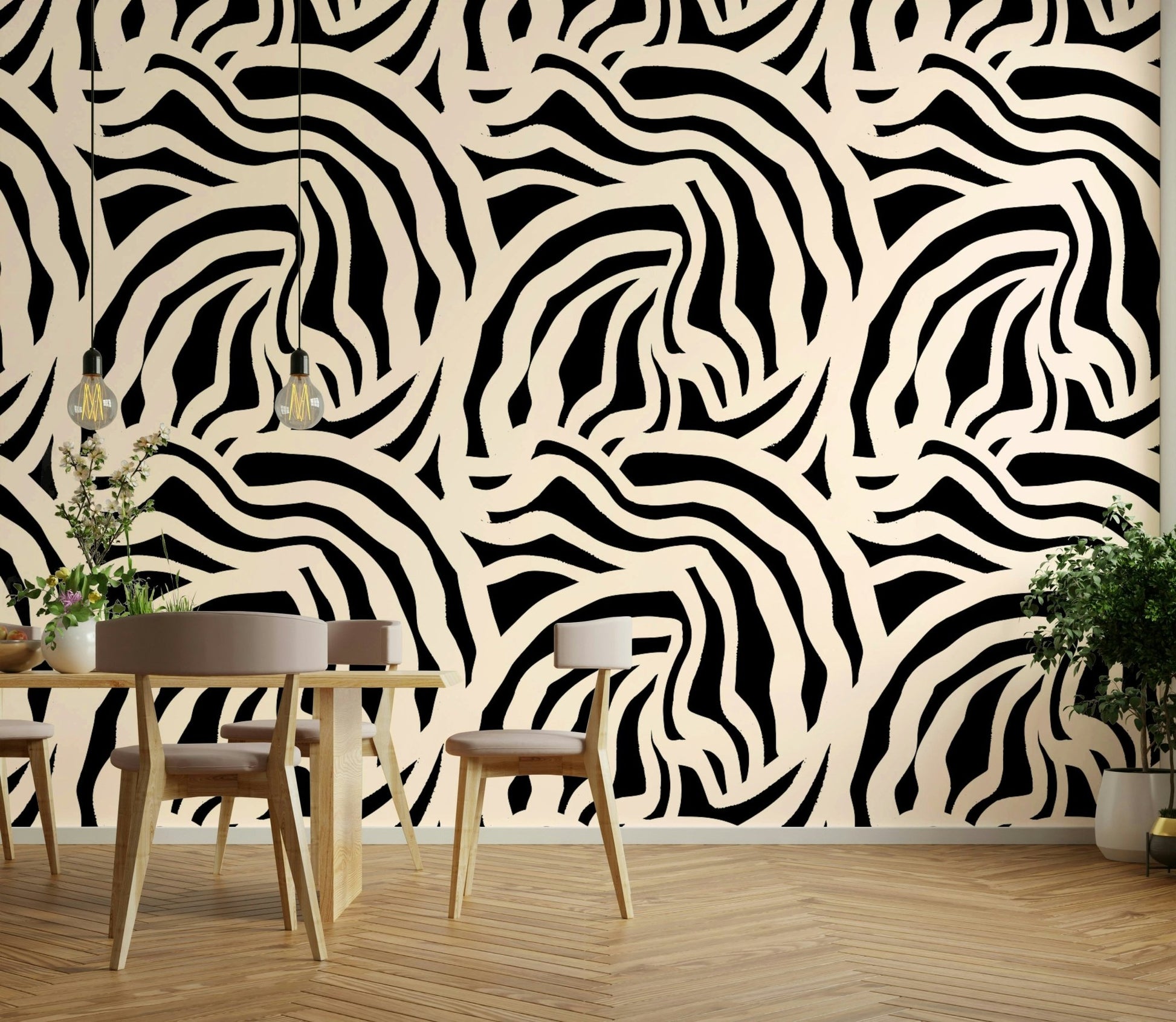 High-quality image of the painted wavy lines wallpaper

