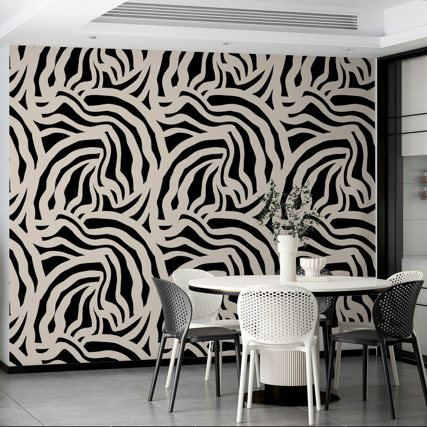 Close-up of a hand-painted, fluid line pattern

