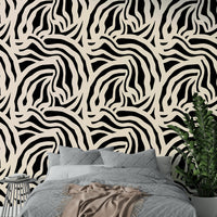 Painted wavy lines wallpaper on a living room wall

