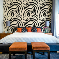 An interior with a fun and energetic accent wall

