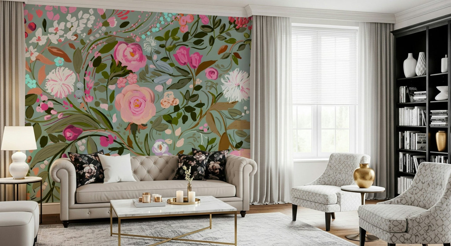 A classic soft floral wallpaper for walls.