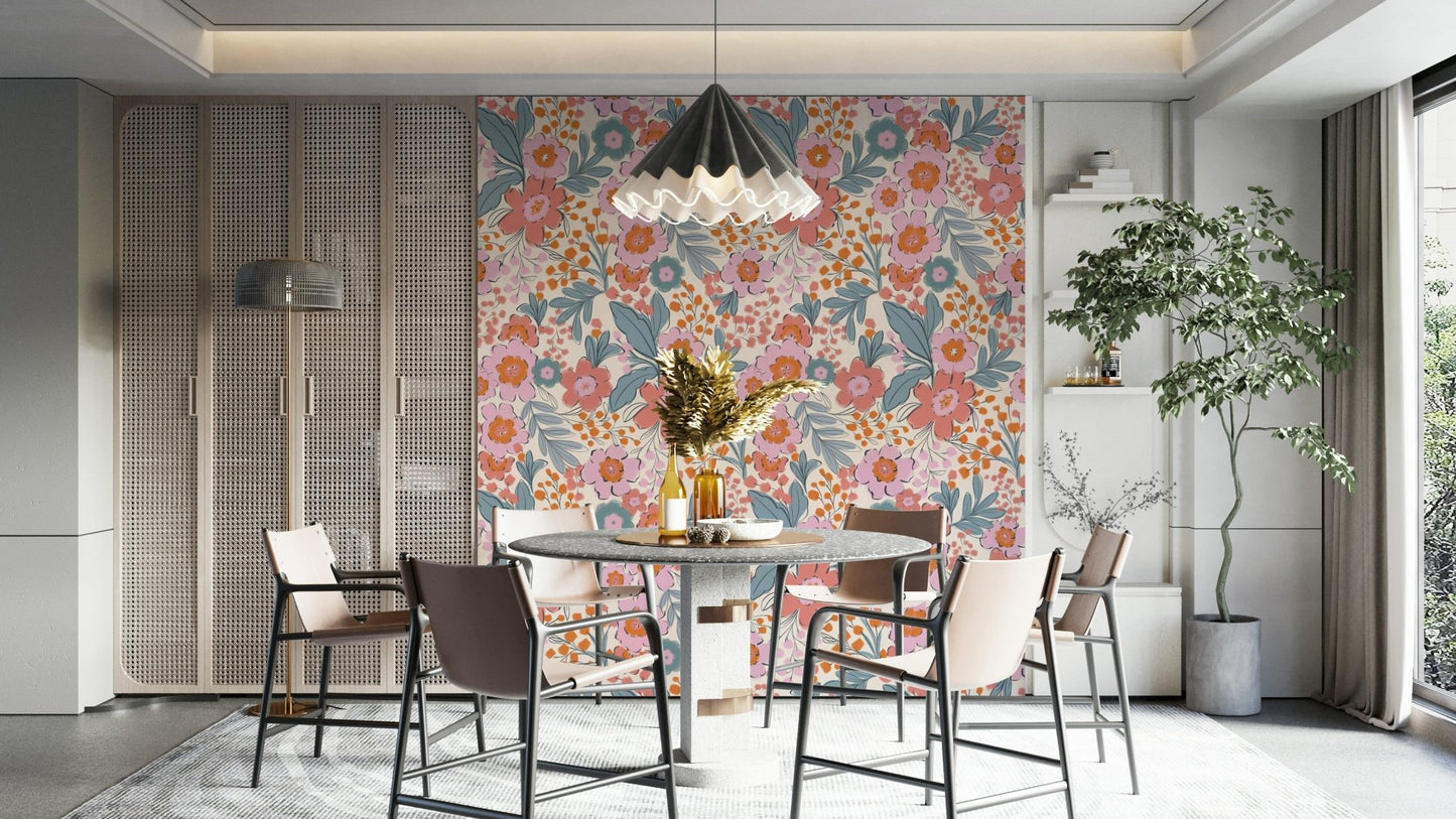 A wallpaper design with a floral painting.

