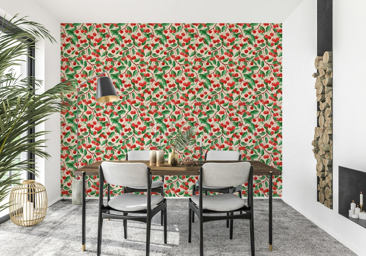 Painterly Cherries wallpaper detail

