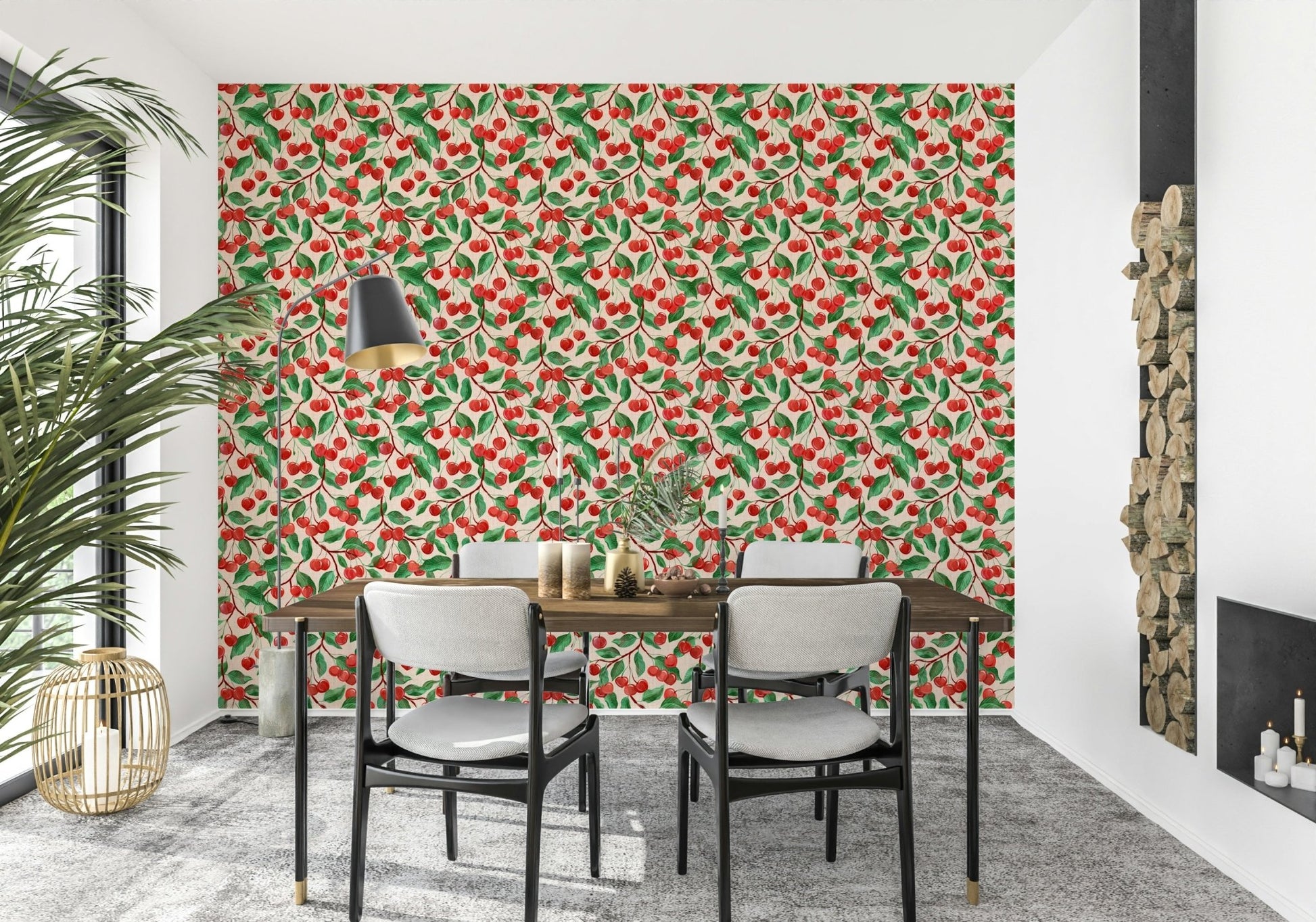 Painterly Cherries wallpaper detail

