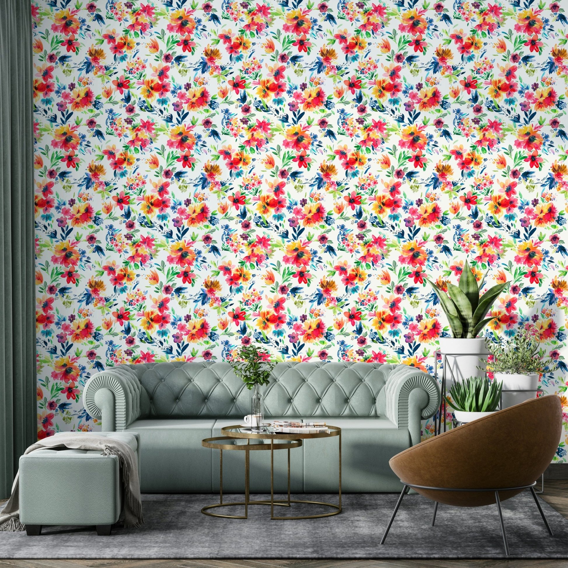 Tropical red wallpaper mural close-up

