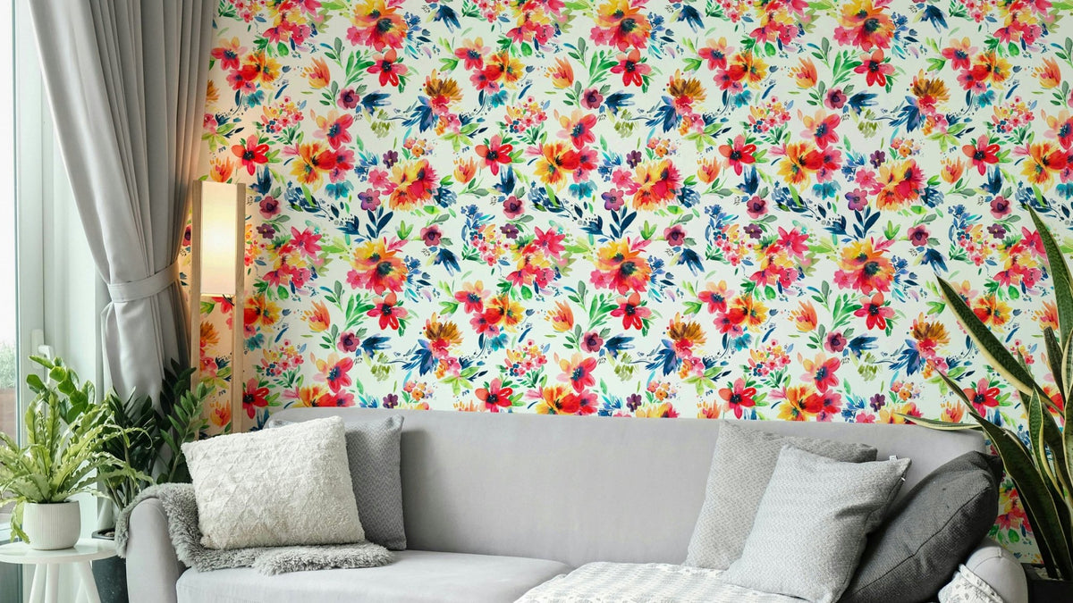 Painterly Flowers Tropical Red wallpaper mural, GD977