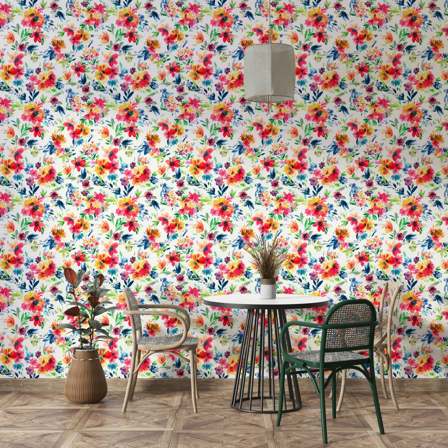 Vibrant red flower wallpaper for bedroom


