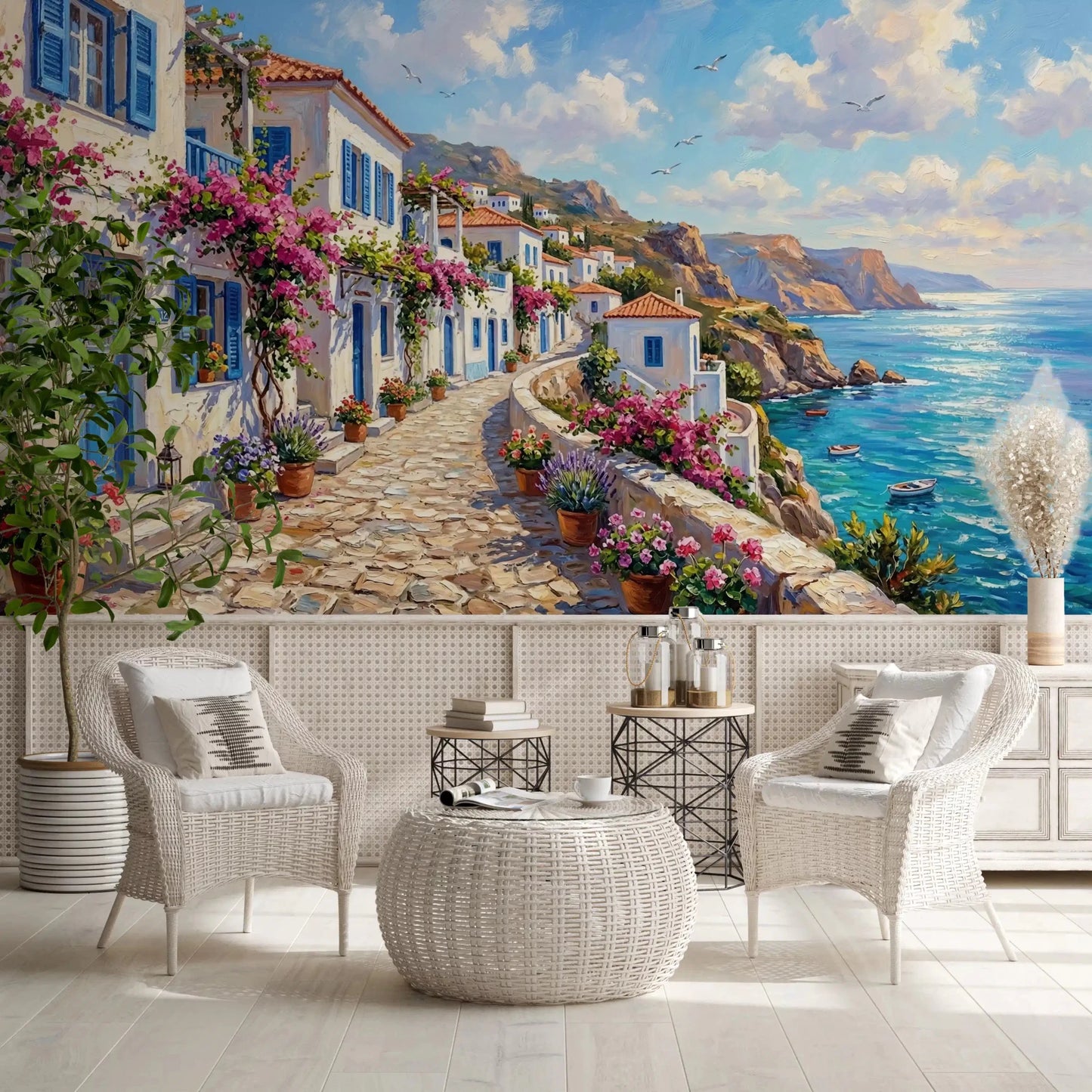 Painterly Greek Isle Escape Wall Mural