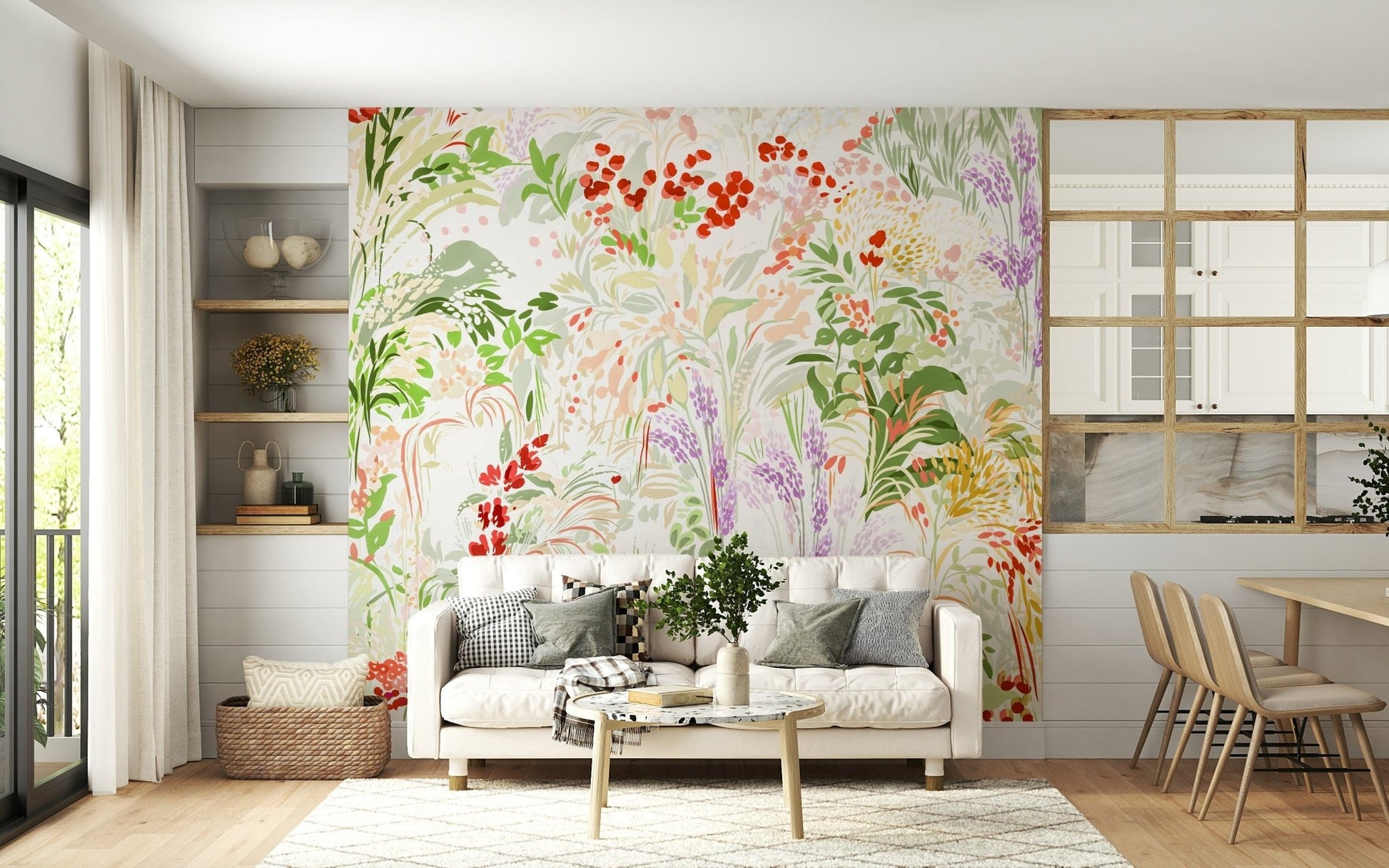 Painterly Meadow Wall Mural Luminous botanical tapestry of flowers., GD6656