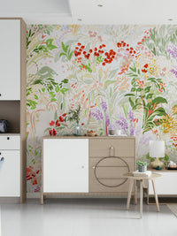 Iridescent sylvan repose wallpaper for walls, Painterly Meadow.