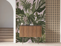 Entry hallway using Painterly Palms Blush Tropical Foliage Wall Mural