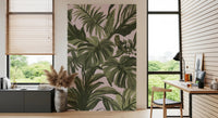 Botanical mural showing oversized palms in a loose painterly style