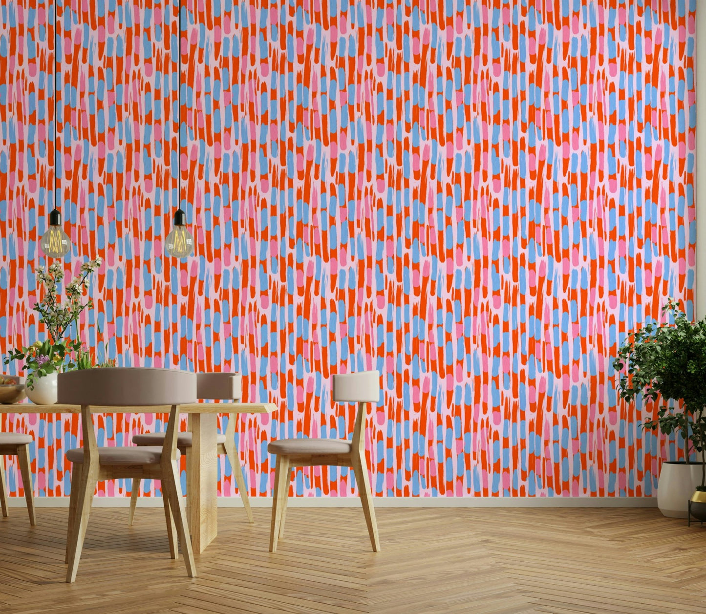 A minimalist home office with the painted lines wallpaper., GD4667