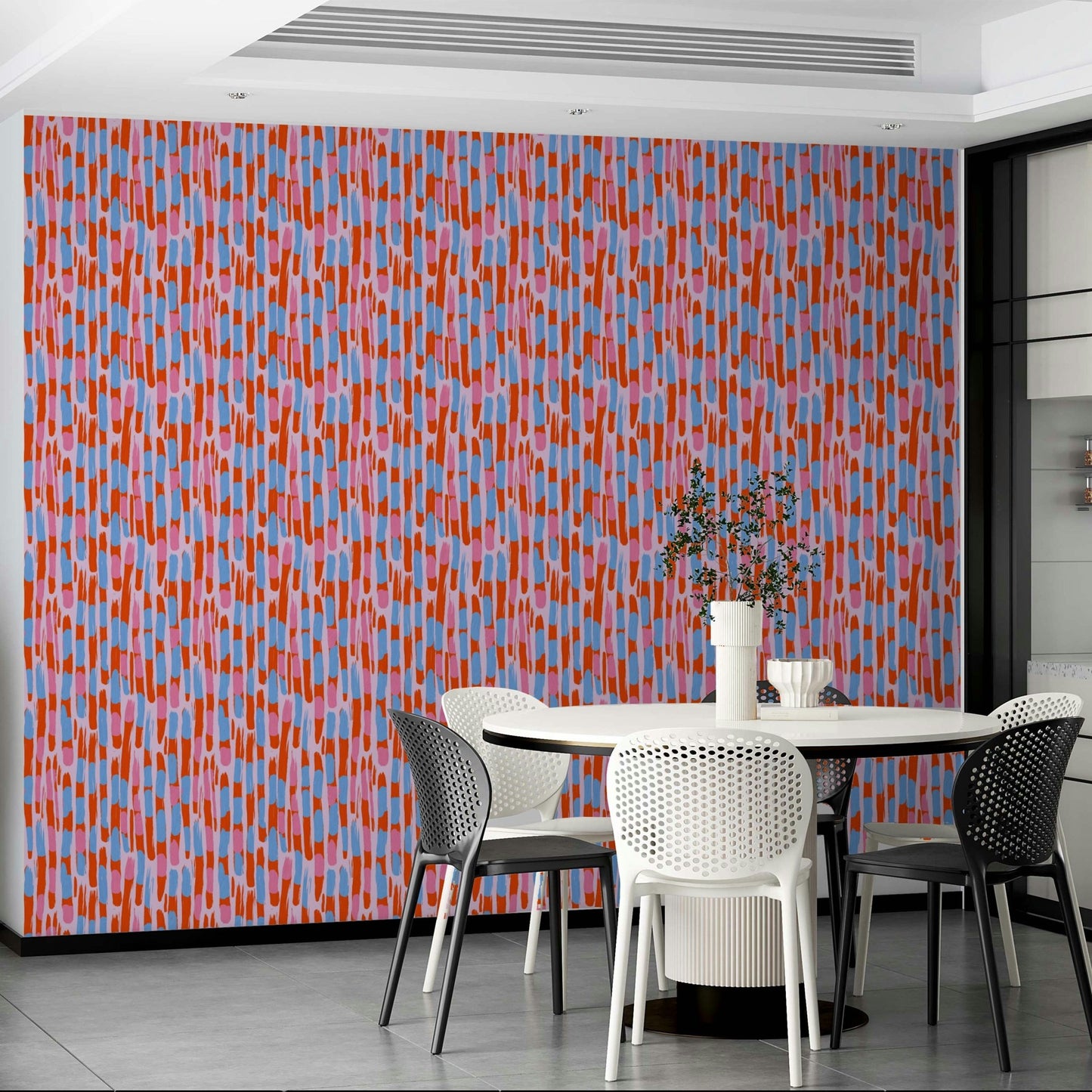 A bedroom with the abstract mural behind the headboard., GD4667