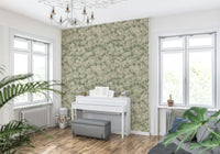 Painterly soft blossoms design wallpaper, impressionistic, subtle coloring.